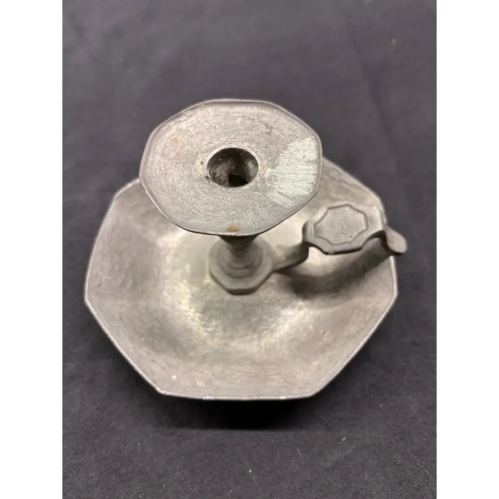 Tane Mexico Pewter Chamberstick Candle Holder Hand Hammered Vintage Estano 96